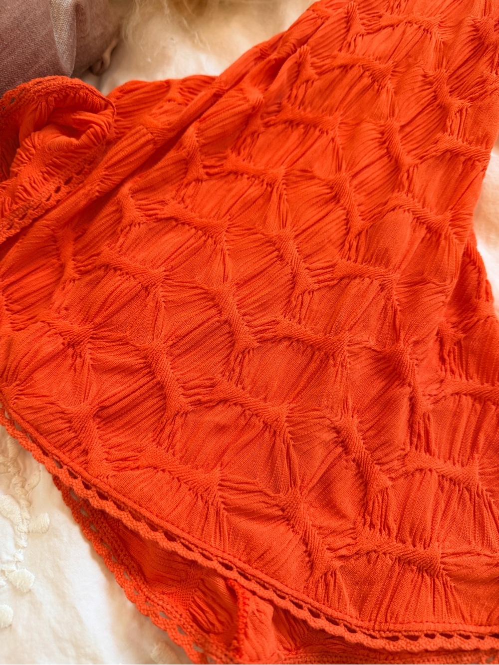 Bebe Bright Orange Textured knit V-Neck Bell Sleeve Bodycon Mini Dress - Picture 5 of 5